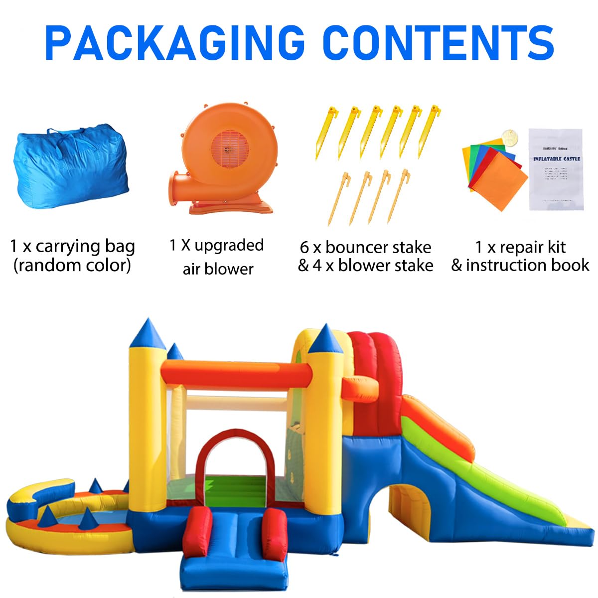 Hongcoral 8-in-1 Inflatable Bounce House with Blower & 2 Slides for Kids