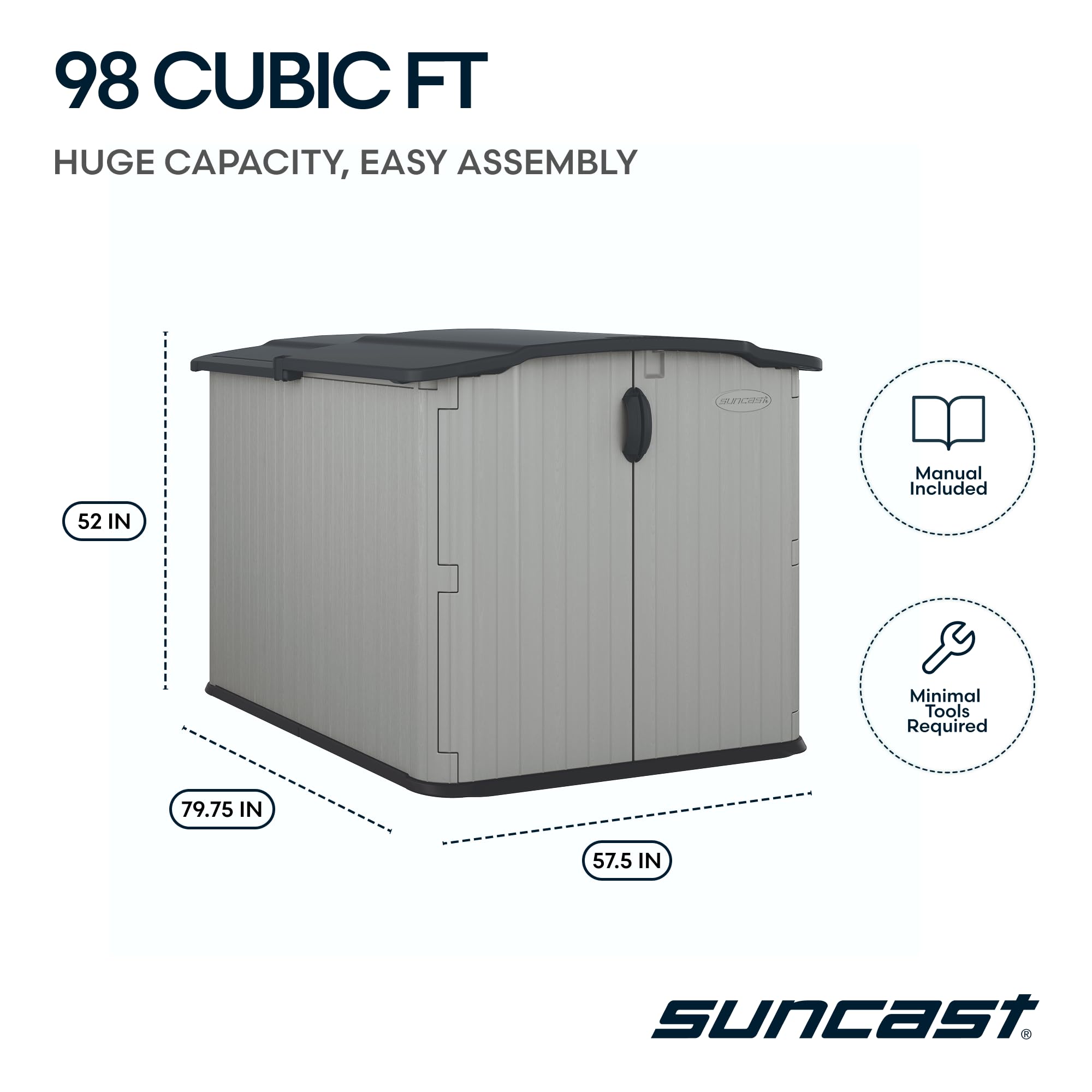 Suncast 138 Cu Ft Outdoor Storage Shed – Sliding Lid for Bikes, Mowers & More (Made in USA)