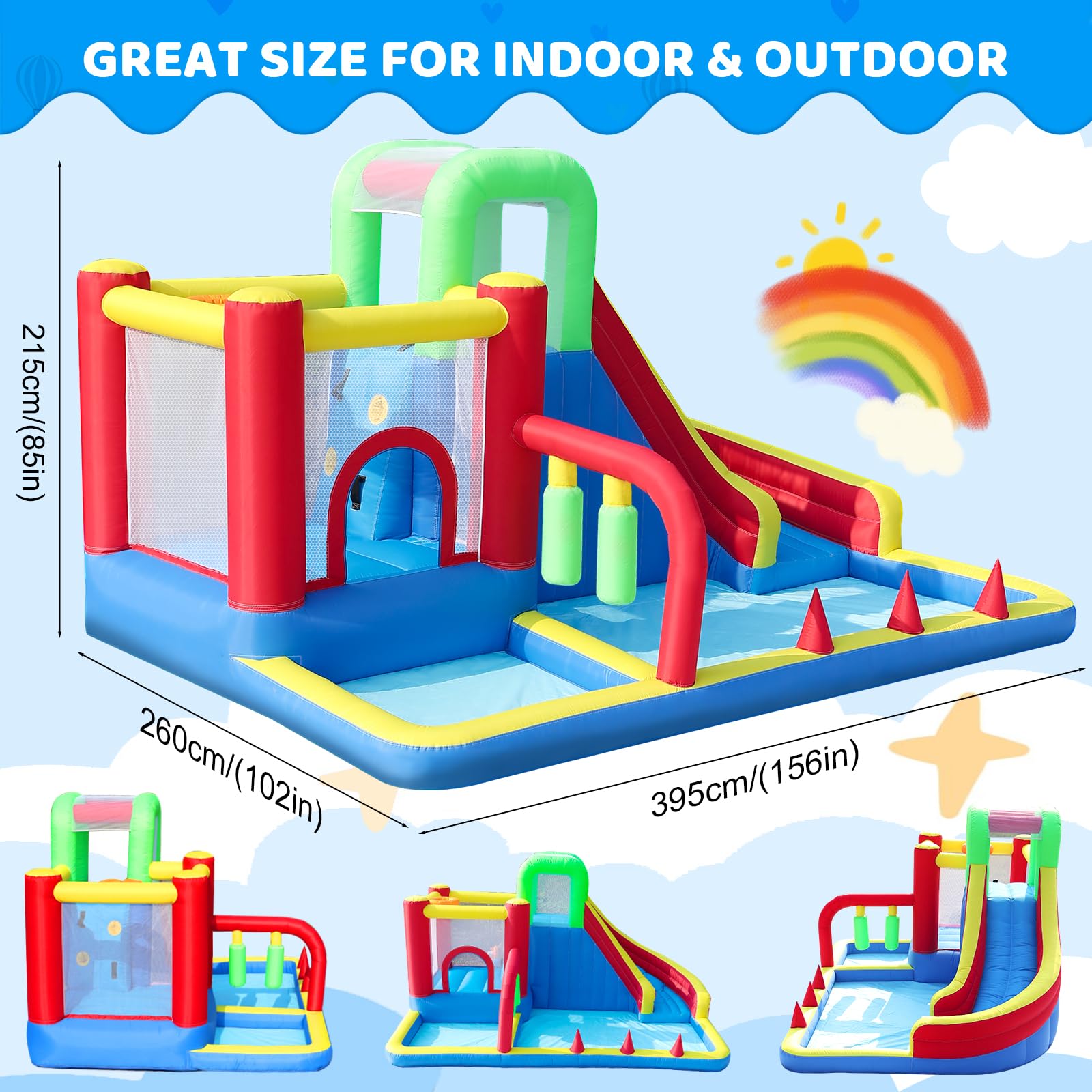PZGEQ 8-in-1 Bounce House for Kids with Blower & Slide – Indoor/Outdoor Fun