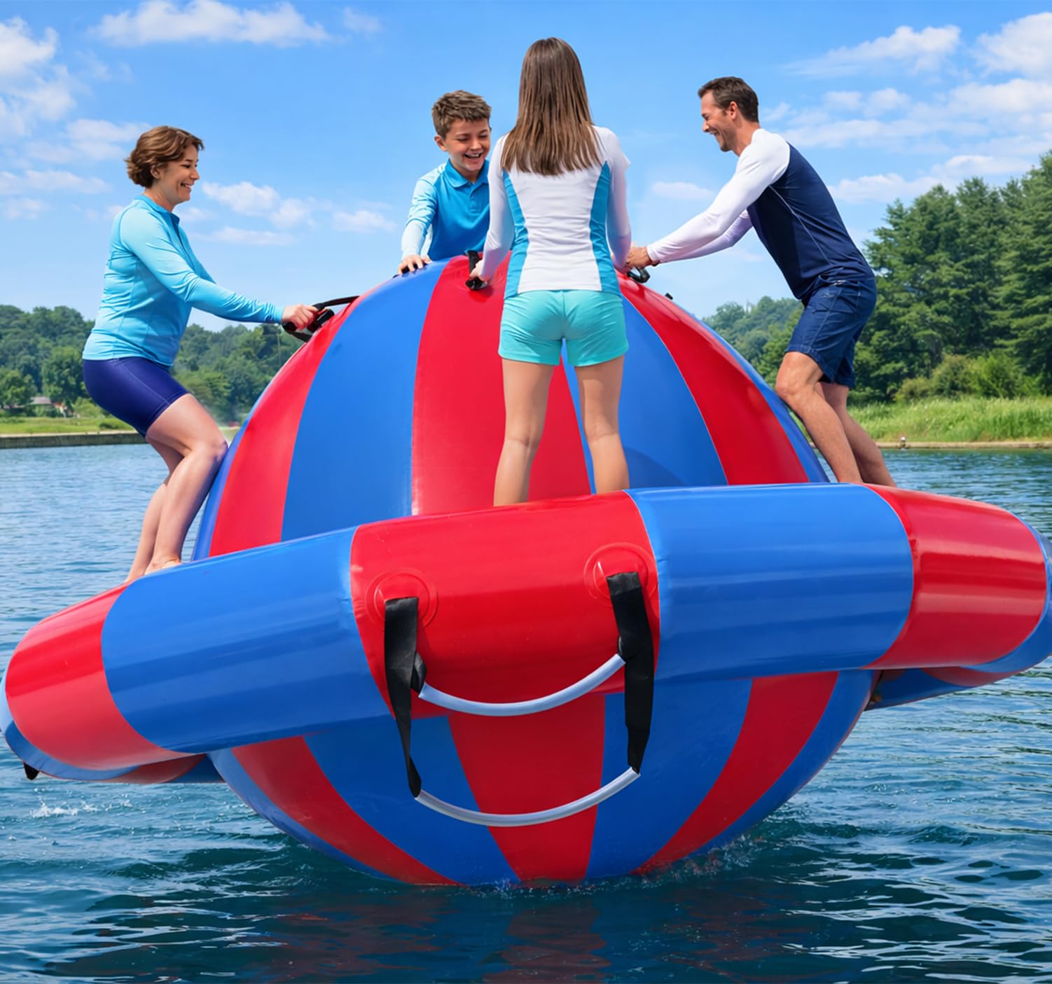 Hongcoral 8.2'x4.8' Inflatable Water Bouncer – 660LBS Capacity, Multi-Person Lake Float with 8 Handles
