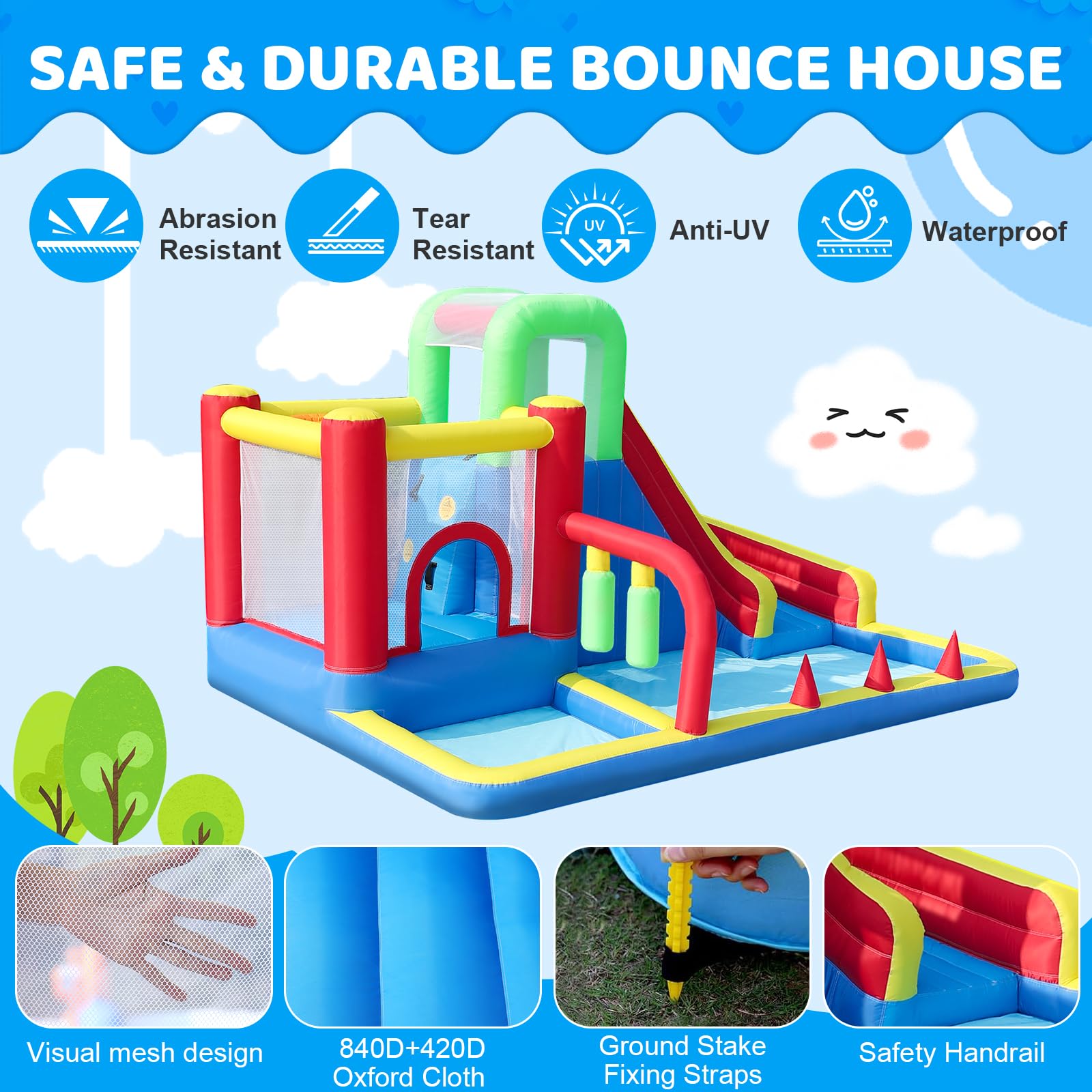 PZGEQ 8-in-1 Bounce House for Kids with Blower & Slide – Indoor/Outdoor Fun