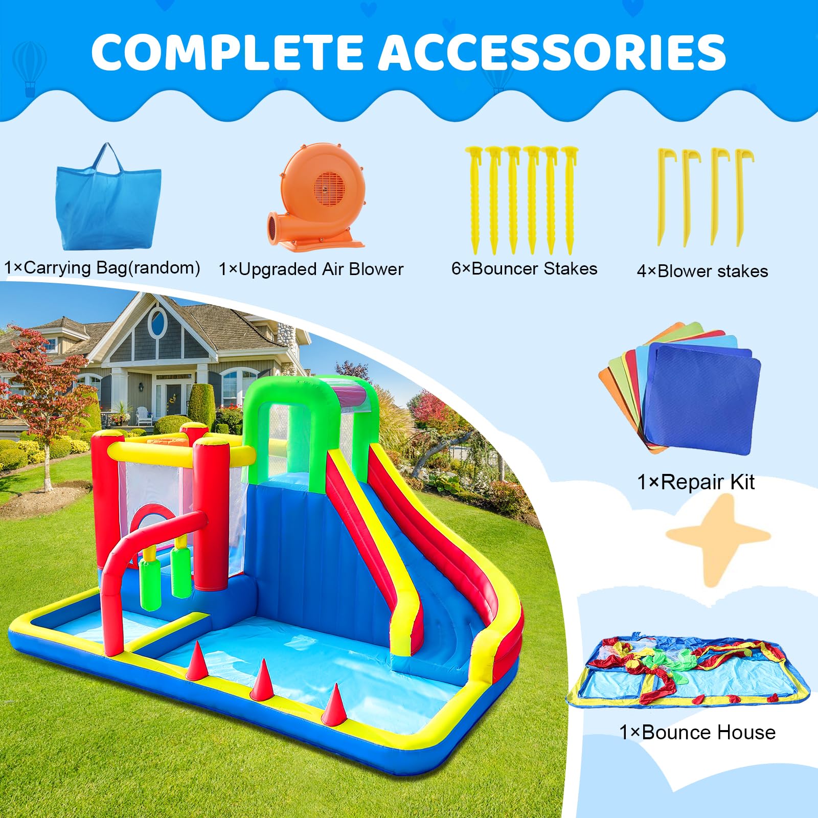 PZGEQ 8-in-1 Bounce House for Kids with Blower & Slide – Indoor/Outdoor Fun