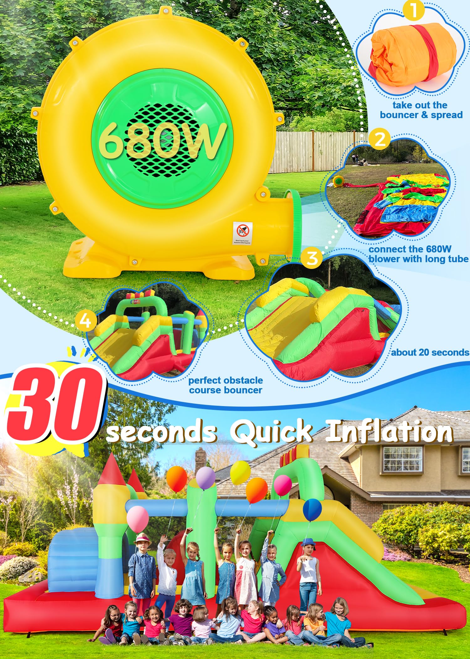 Whubefy Inflatable Obstacle Course for Big Kids – Slide, Tunnels & Blower (18x8.2x6.6 ft)